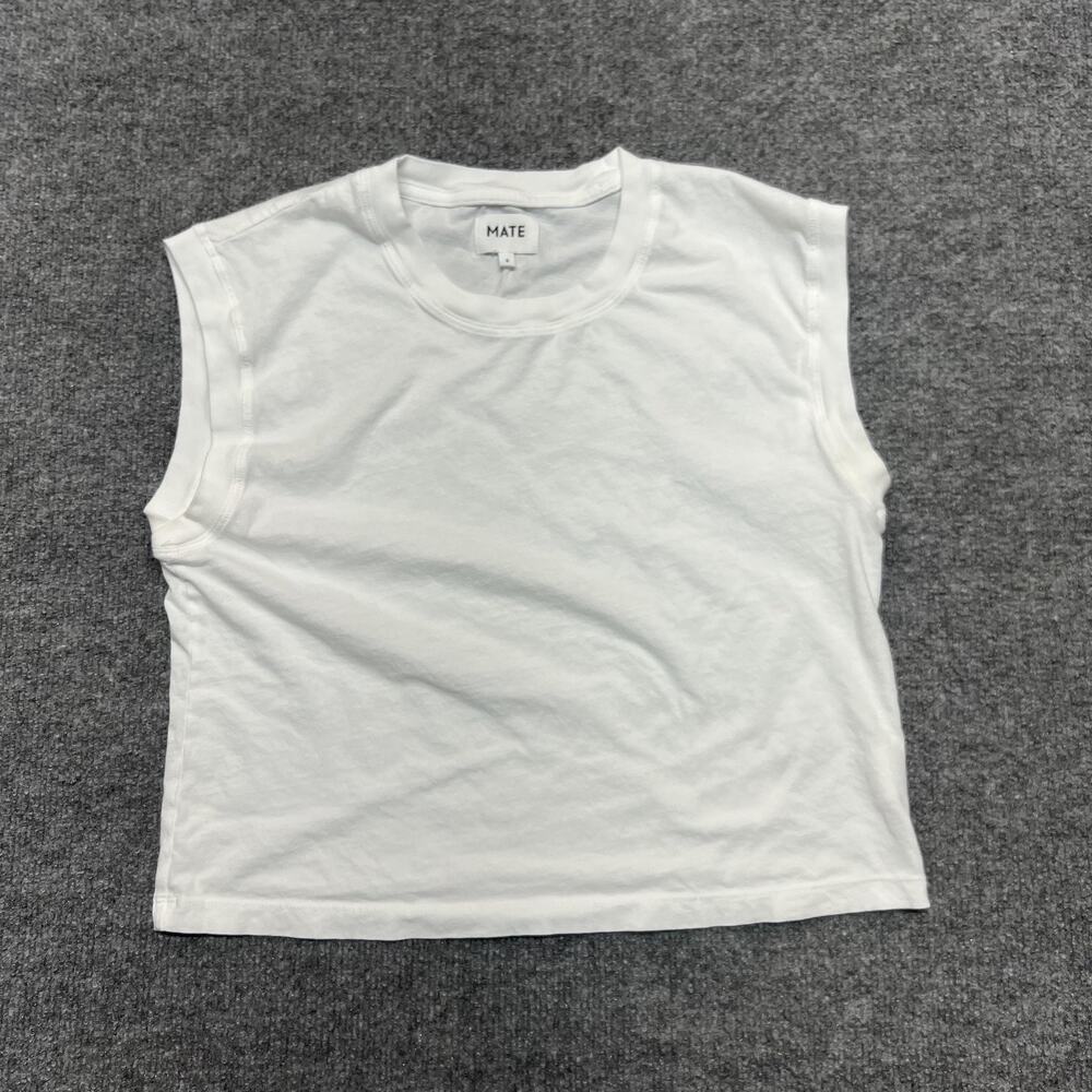 MATE Tank Top Womens Small White Organic Cotton Crew Neck Sleeveless Basic